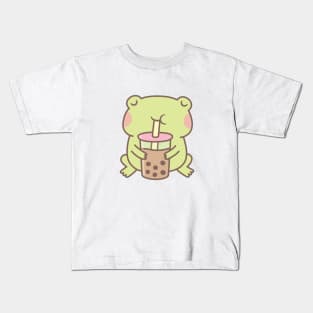 Cute Frog Drinking Boba Bubble Tea Kids T-Shirt